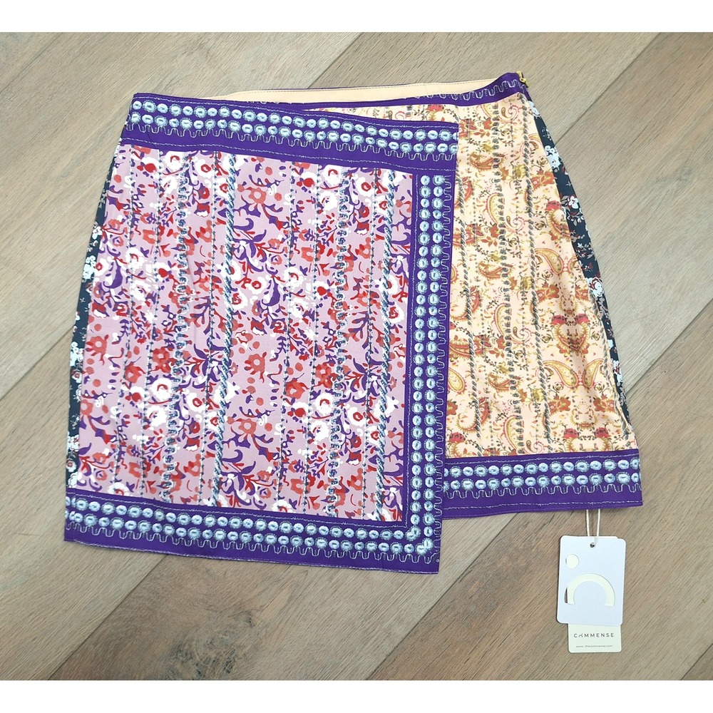 Commense Women Mixed Floral Patchwork Mini Skirt Purple Multi Size M NWT‎